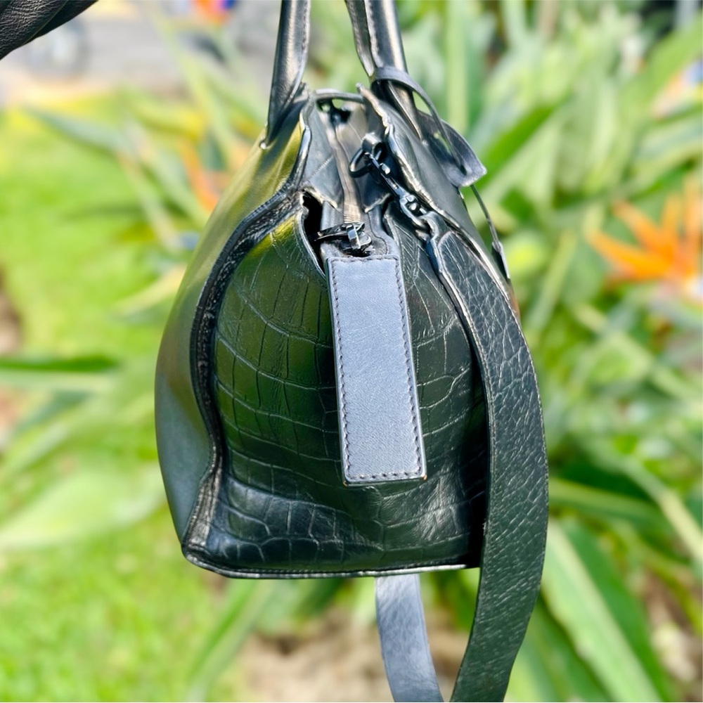 Saint Laurent YSL Logo Black Croc Embossed Leather Baby Downtown Cabas Tote - Picture 6 of 12